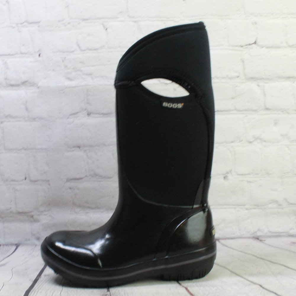 BOGS Plimsoll Black Fabric Rubber Waterproof Tall Winter Rain Boots Size 6 - Picture 1 of 9